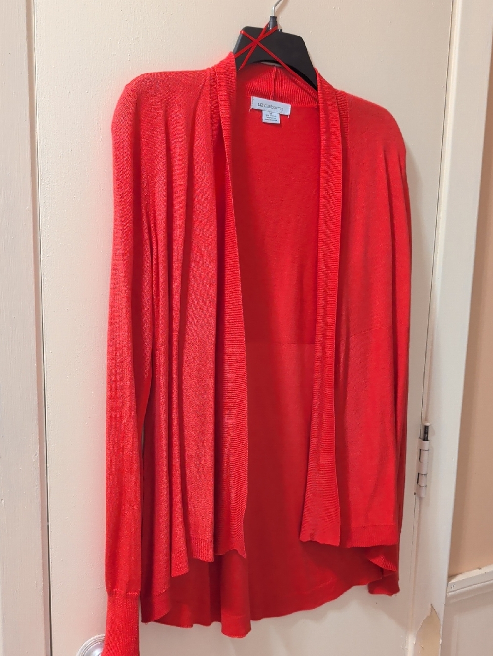 Liz Claiborne Bright Orange-Red Open-Front Draped Cardigan